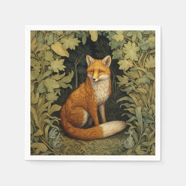 Serviette En Papier Renard dans la forêt, style Art nouveau (Devant)
