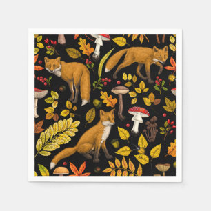Serviette En Papier Renard d'automne sur noir