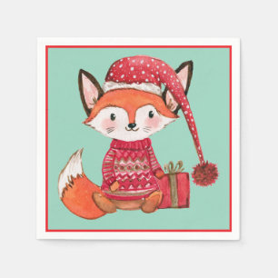 Serviette En Papier Renard de Noël mignon dans un pull confortable