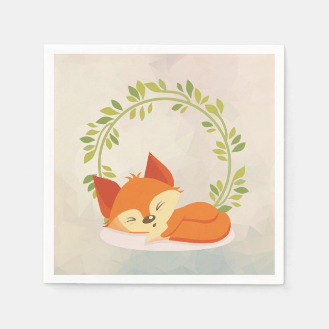 Serviette En Papier Renard orange dormant mignon avec couronne Feuille (Devant)