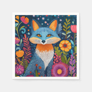 Serviette En Papier Renard Vibrant Point Art Au Milieu De Flore Luxuri