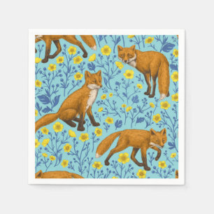 Serviette En Papier Renards et papillons sur le bleu de la piscine