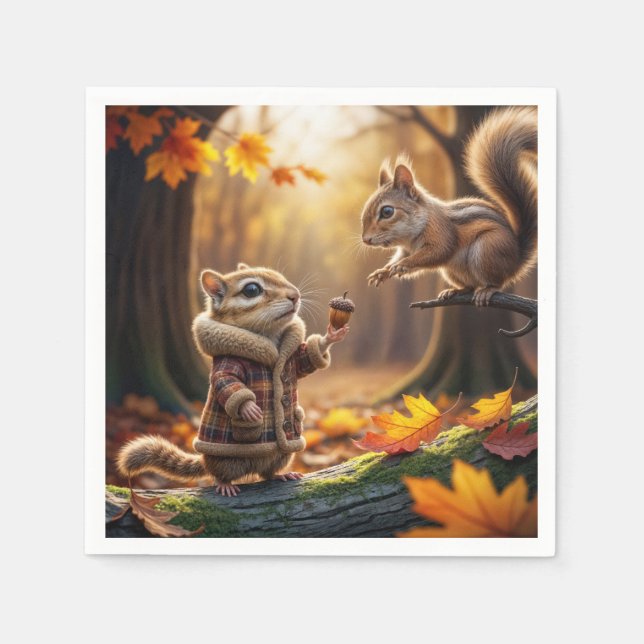 Serviette En Papier Rencontre avec Chipmunk dans un bois d'automne (Devant)