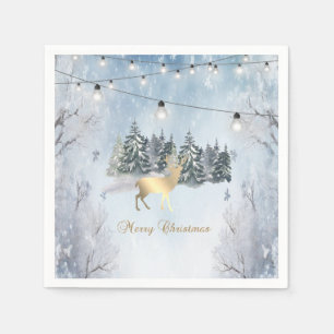 Serviette En Papier Renne en or,Forêt,Lumières Guirlandes Paysage