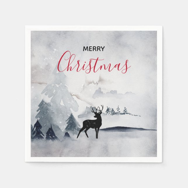 Serviette En Papier Rennes dans l'Aquarelle gris sauvage Noël (Devant)