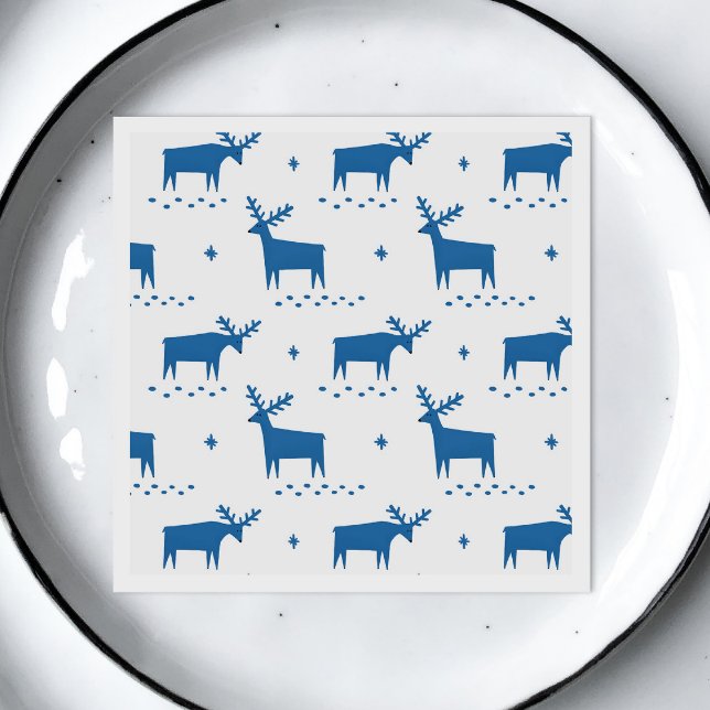 Serviette En Papier Rennes de Noël. Motif d'animaux de la forêt bleue (Créateur téléchargé)