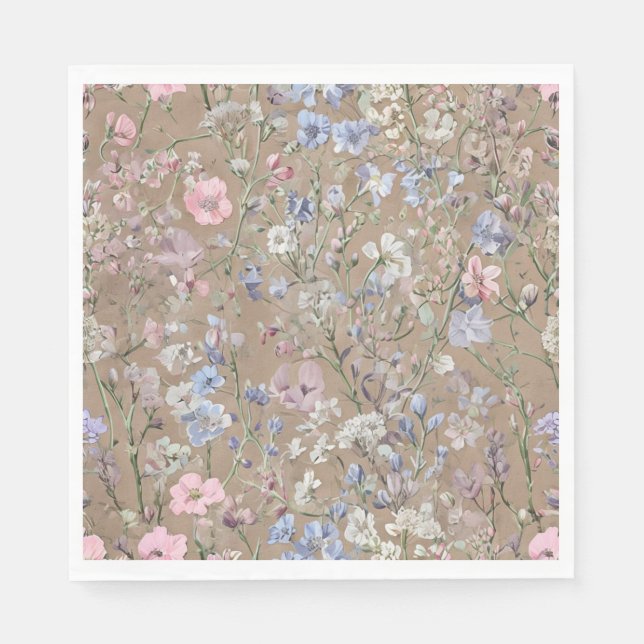 Serviette En Papier Repas avec fleurs. (Devant)