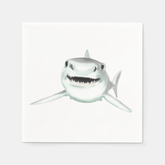 Serviette En Papier requin d'aquarelle souriant gris vert vert animal  (Devant)