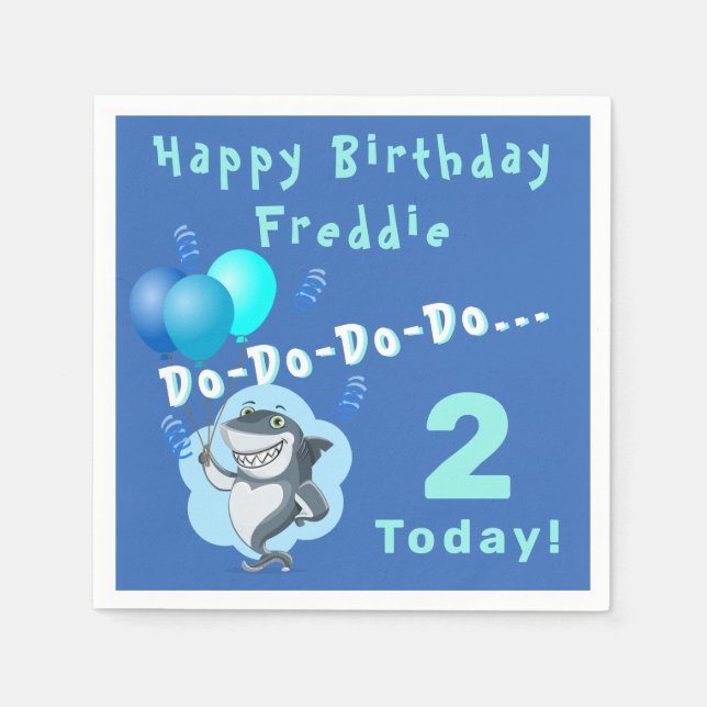 Serviette En Papier Requin mignon | Ballons Bleus Anniversaire (Devant)