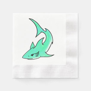 Serviette En Papier requin souriant de dessin animé bleu vert océan an