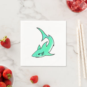 Serviette En Papier requin souriant de dessin animé bleu vert océan an