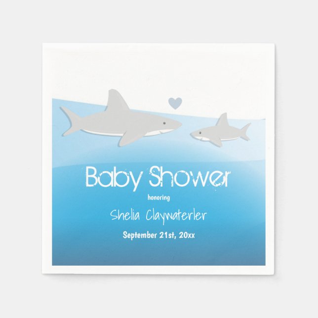 Serviette En Papier Requins mignons et océan | Baby shower Papier serv (Devant)