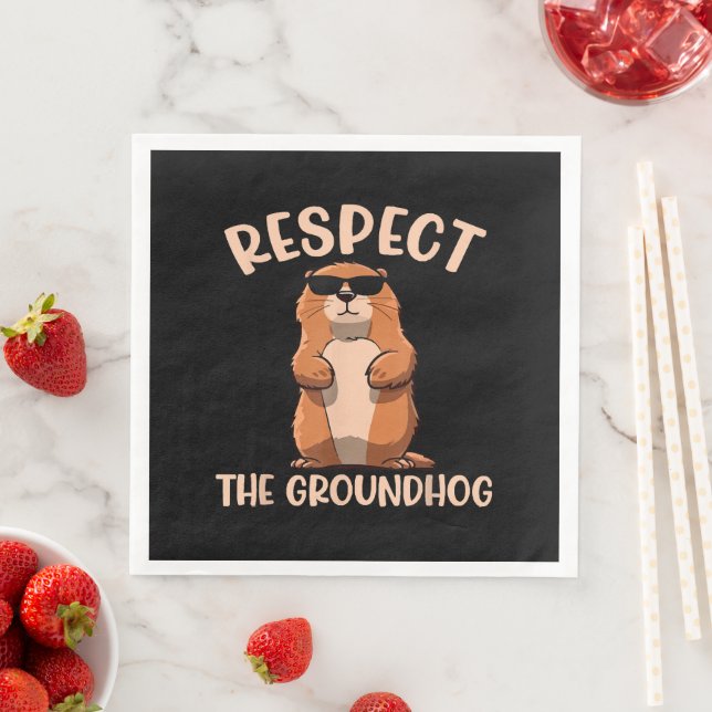 Serviette En Papier Respectez Le Jour De La Marmotte De Fond - Woodchu (En situation)