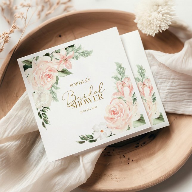 Serviette En Papier Ressort Floral Blush Rose Sage Fête des mariées ve (Créateur téléchargé)