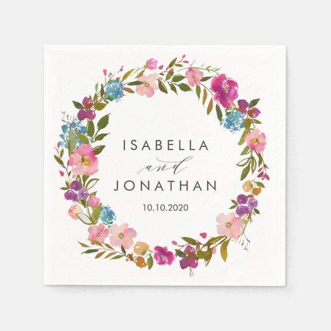 Serviette En Papier Ressort | mariage Fleurs roses Personnalisé (Devant)