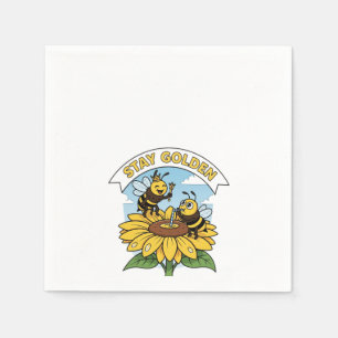 Serviette En Papier Restez Doré – Illustration d'Abeille et Fleur