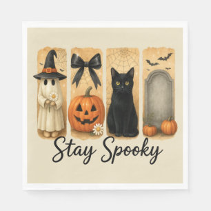 Serviette En Papier "Restez Éffrayant" Halloween Brosse Stroke Chat