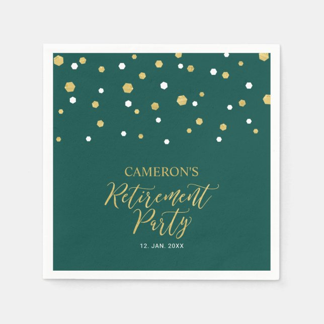 Serviette En Papier Retraite Gold & Emerald Green Chic Confetti (Devant)