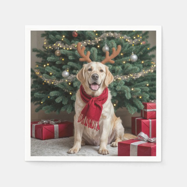 Serviette En Papier Retriever Labrador de Noël avec Antlers (Devant)