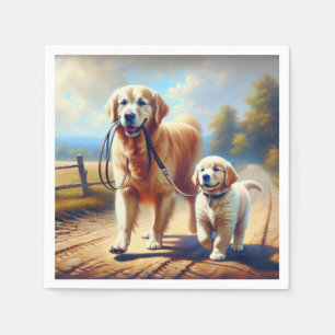 Serviette En Papier Retrievers dorés en promenade