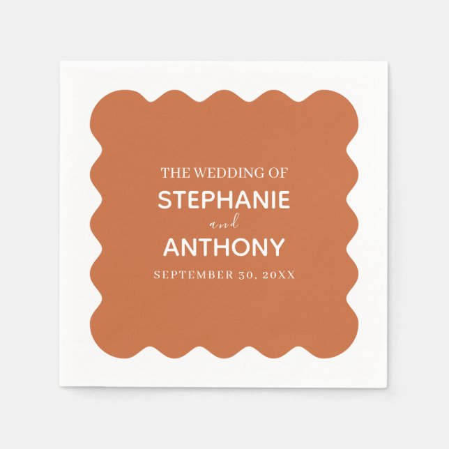 Serviette En Papier Rétro 1950 Wavy Edge Mariage en terre cuite (Devant)