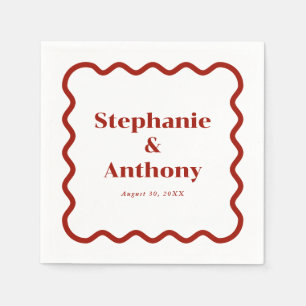 Serviette En Papier Retro 1950s Wavy Edge Mariage rouge foncé