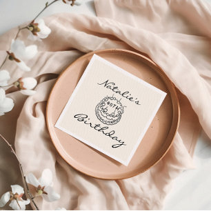 Serviette En Papier Rétro 40e Main Drawn Cake quarante Fun Anniversair