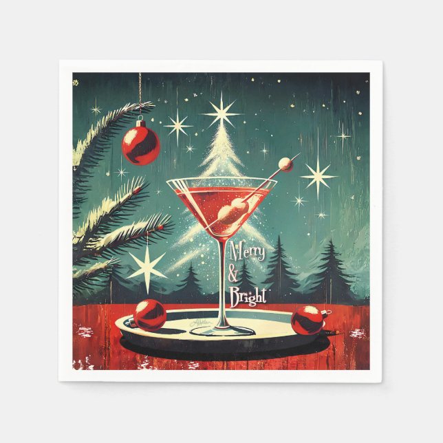 Serviette En Papier Retro 50s Snow Flurry Christmas Tree Martini (Devant)