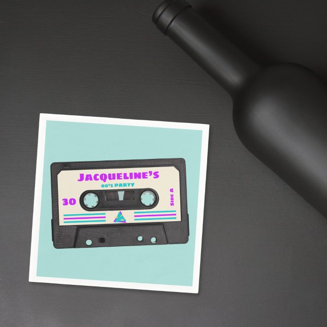 Serviette En Papier Retro 80 Purple Mix Tape 30e fête d'anniversaire (Créateur téléchargé)