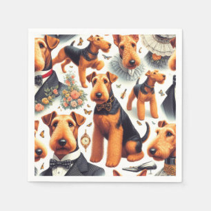 Serviette En Papier Retro Airedale Terrier sans fil