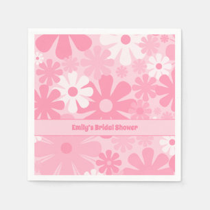 Serviette En Papier Rétro Années 60 70 Style Fleurs Rose Personnalisé