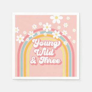 Serviette En Papier Retro Arc-en-ciel Young Wild et Trois 3e Anniversa