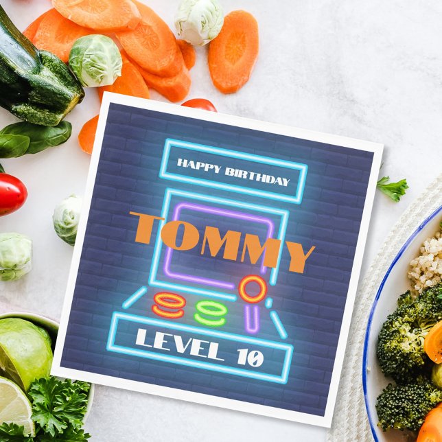 Serviette En Papier Retro Arcade Jeu Anniversaire (Créateur téléchargé)