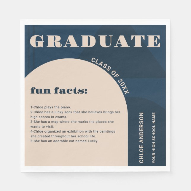 Serviette En Papier Retro Arch Navy Blue Fun Facts Graduation (Devant)