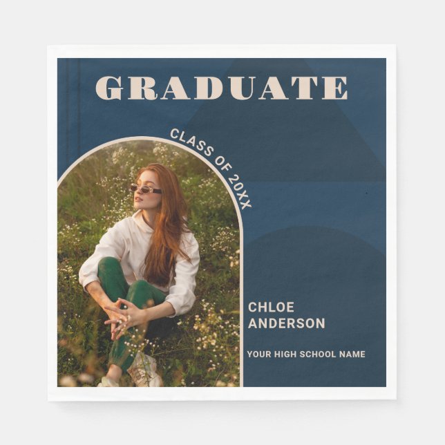 Serviette En Papier Retro Arch Navy Blue Photo Graduation (Devant)