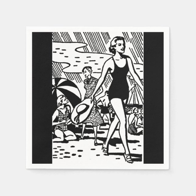 Serviette En Papier Retro Beach Babe Papier Napkin (Devant)