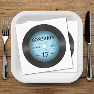Serviette En Papier Retro Blue Vinyl Record Mariage félicitations