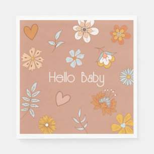 Serviette En Papier Retro Boho Floral Baby shower Hello Baby Tableware