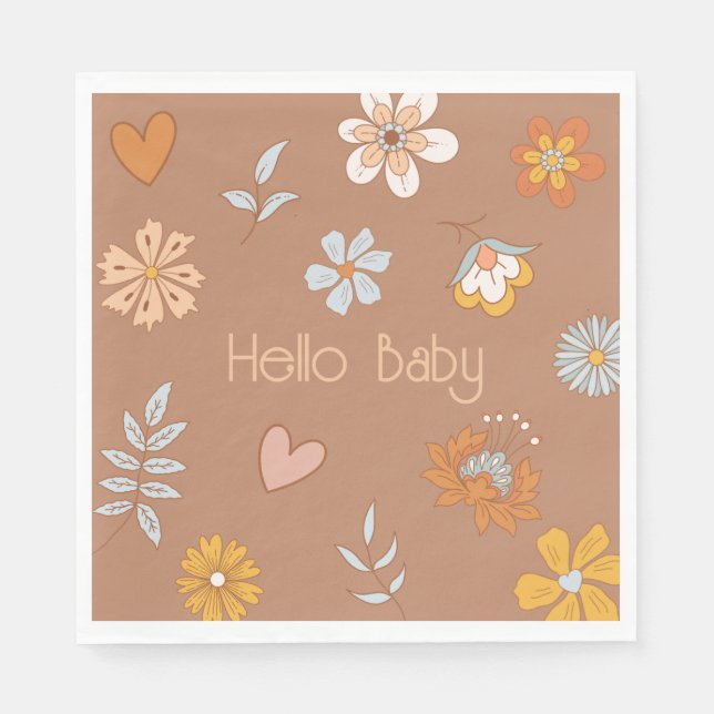 Serviette En Papier Retro Boho Floral Baby shower Hello Baby Tableware (Devant)