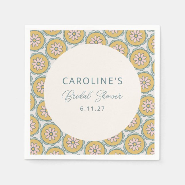 Serviette En Papier Retro Boho Floral Jaune Fête des mariées personnal (Devant)
