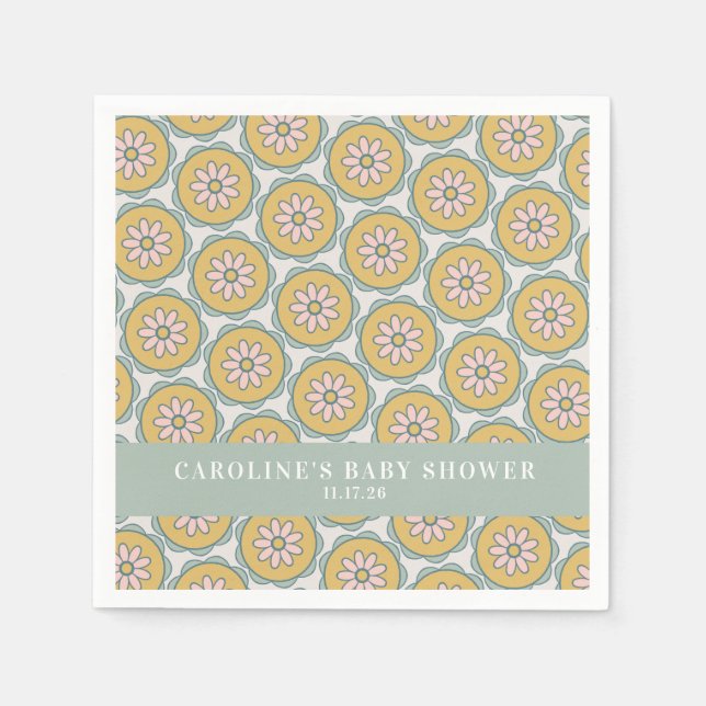 Serviette En Papier Retro Boho Floral Pastel Baby shower personnalisé (Devant)