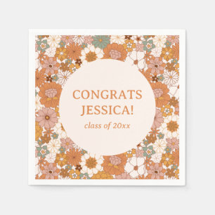 Serviette En Papier Retro Boho Terracotta Floral Cute Graduation Party