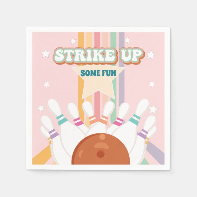 Serviette En Papier Retro Bowling anniversaire de enfant Party (Devant)