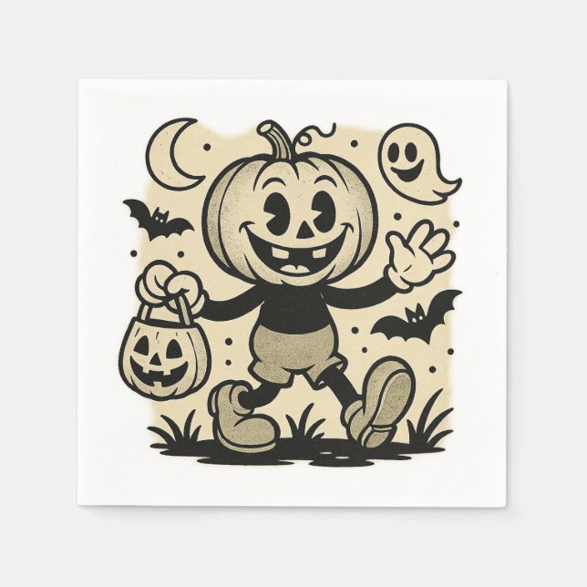 Serviette En Papier Retro cartoon-inspired pumpkin Halloween napkins (Devant)