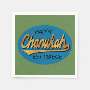 Serviette En Papier Retro Chanukkah 139 BCE Funny Blue N Green Design