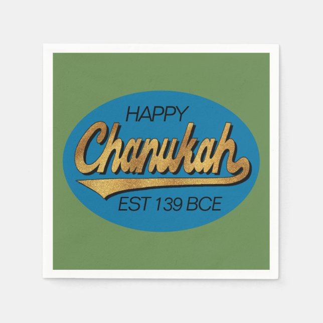 Serviette En Papier Retro Chanukkah 139 BCE Funny Blue N Green Design (Devant)