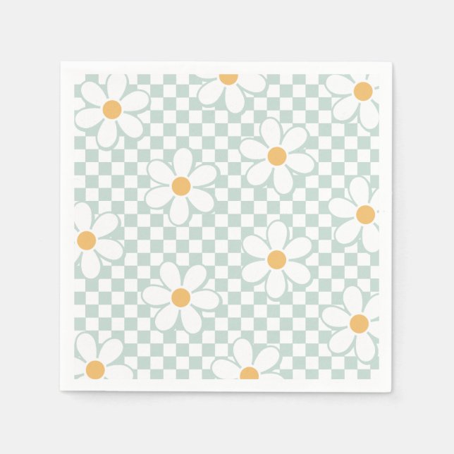 Serviette En Papier Retro Checker Daisy menthe anniversaire (Devant)