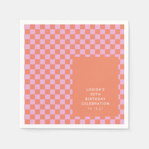Serviette En Papier Retro Checkerboard rose Orange Personnalisé Annive