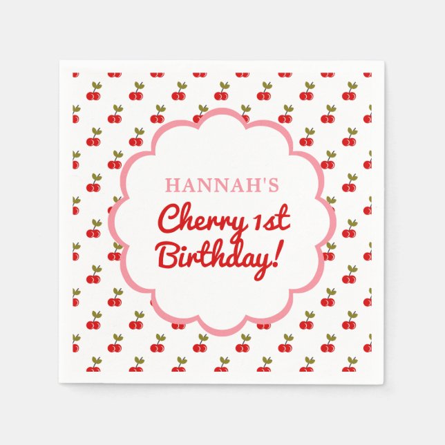 Serviette En Papier Retro Cherry 1er anniversaire Photo Party (Devant)