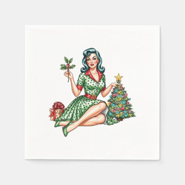 Serviette En Papier Retro Christmas Pin-Up Cocktail Napkin  (Devant)